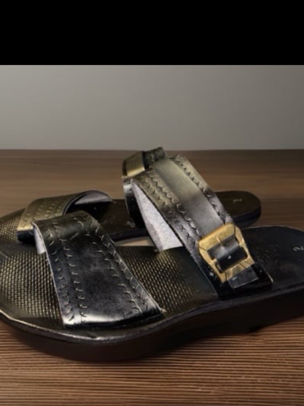 Infinite Ramsco Handcrafted Custom Black Leather Slide Sandals ,Men’s size 8